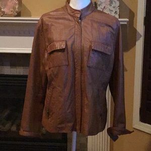 Chico’s Carmel colored stitched leather jacket with zip front.  M/L